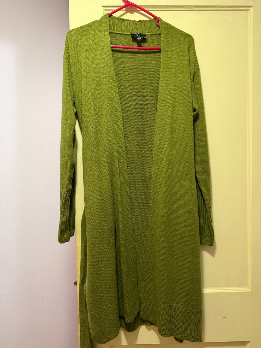 G by Giuliana Moss Green Open-Front Long Cardigan